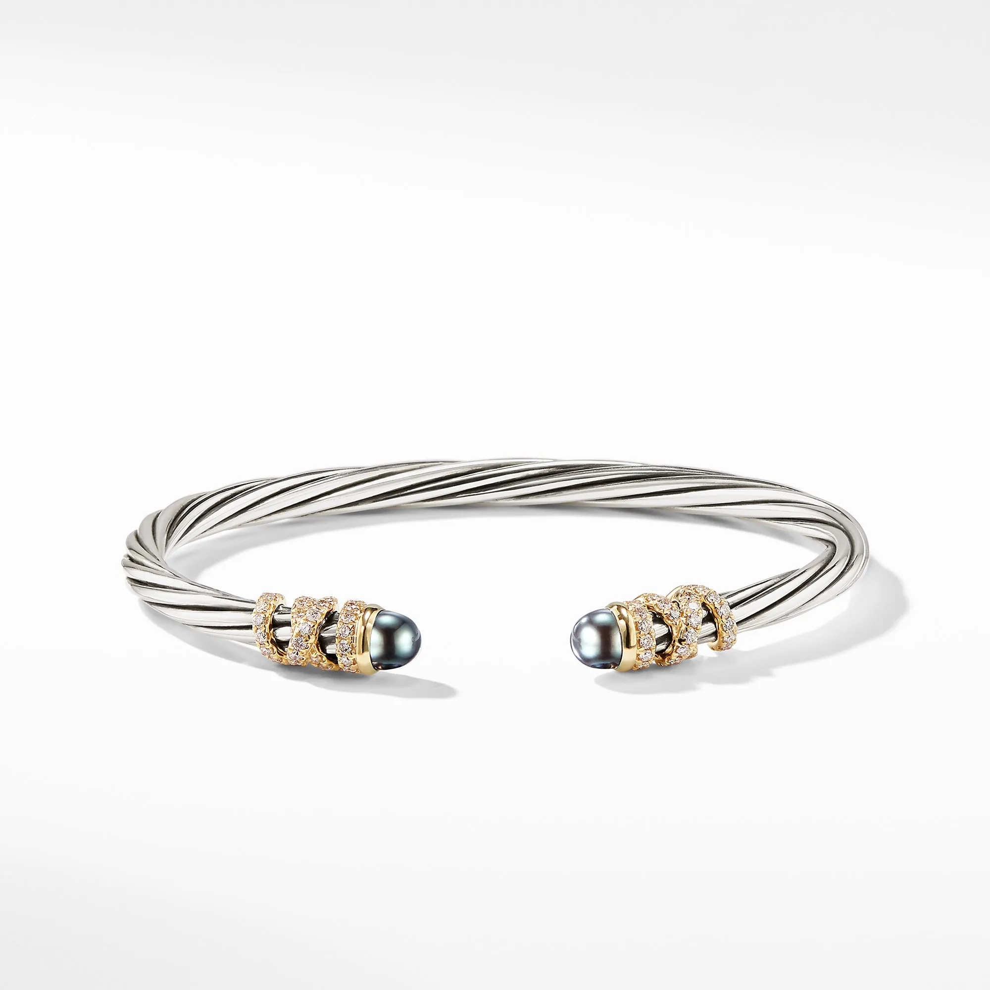 David Yurman Helena End Station Bracelet with Gray Pearls, Diamonds and 18K Gold, 4mm