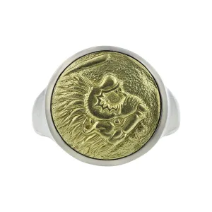 David Yurman Silver and 18K Petrus Lion Signet Ring