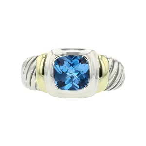 David Yurman Silver and Gold Noblesse Blue Topaz Ring