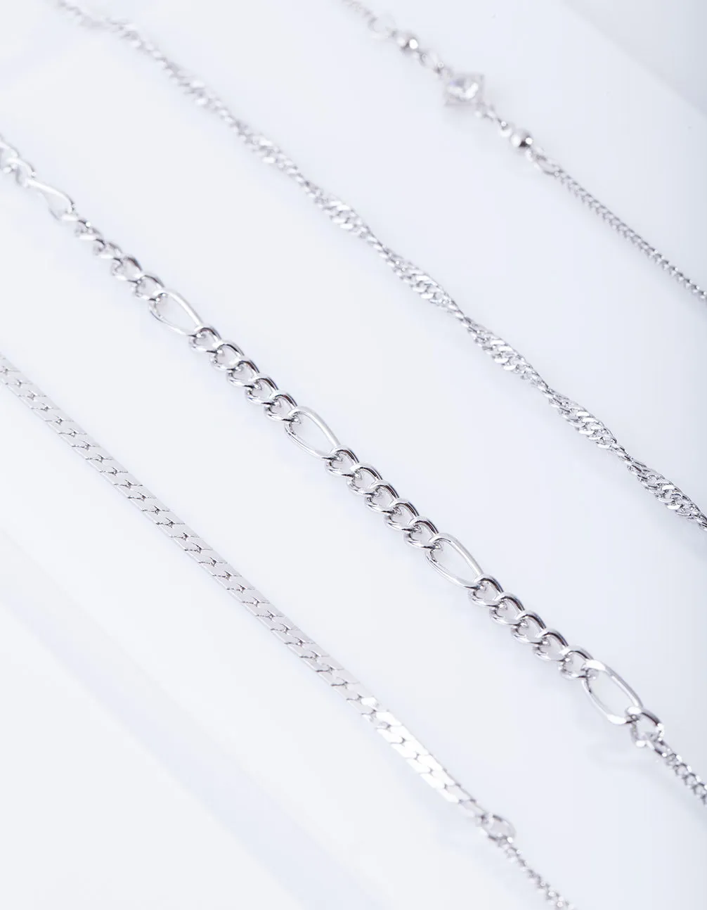 Diamante Mixed Chain Bracelet & Anklet 4-Pack Set