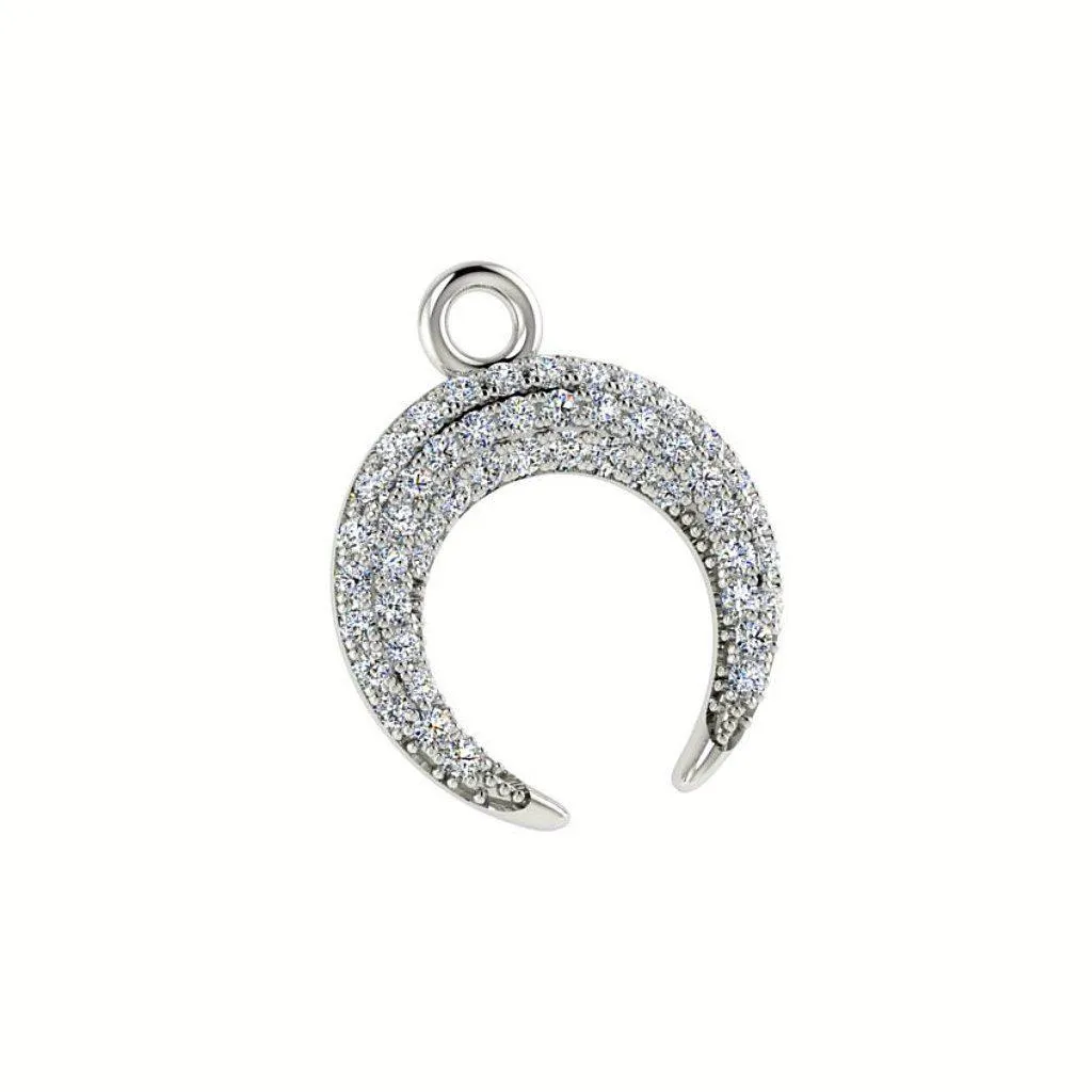 Diamond Crescent Moon Pendant Necklace 18K White Gold