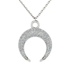 Diamond Crescent Moon Pendant Necklace 18K White Gold