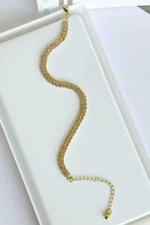 Double Row CZ Stone Gold Tennis Chain Evening Bracelet