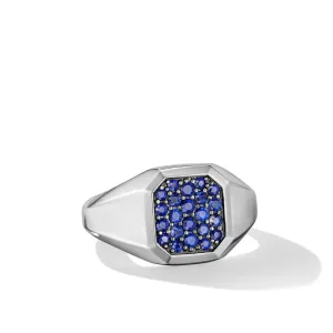 DY Gents Streamline Signet Ring in Sterling Silver with Blue Sapphires, 14mm