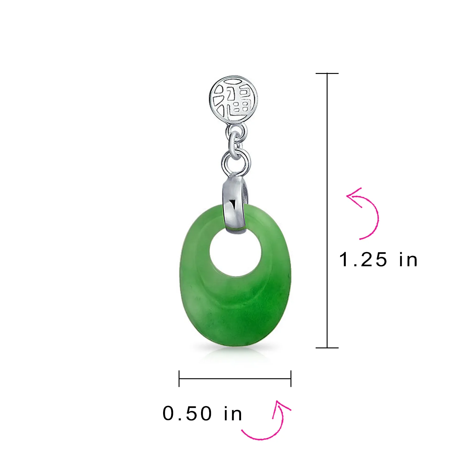 Dyed Green Jade Good Fortune Dangle Gemstone Earrings in Sterling Silver