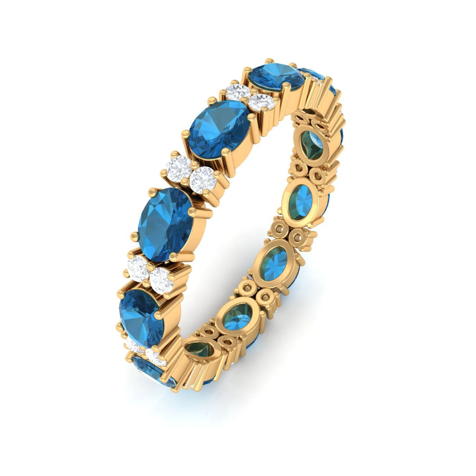 East West London Blue Topaz and Diamond Eternity Wedding Band