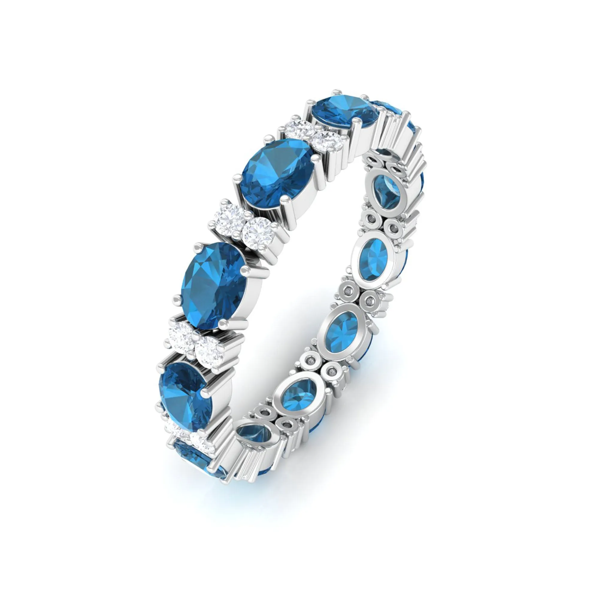 East West London Blue Topaz and Diamond Eternity Wedding Band