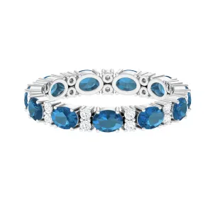 East West London Blue Topaz and Diamond Eternity Wedding Band