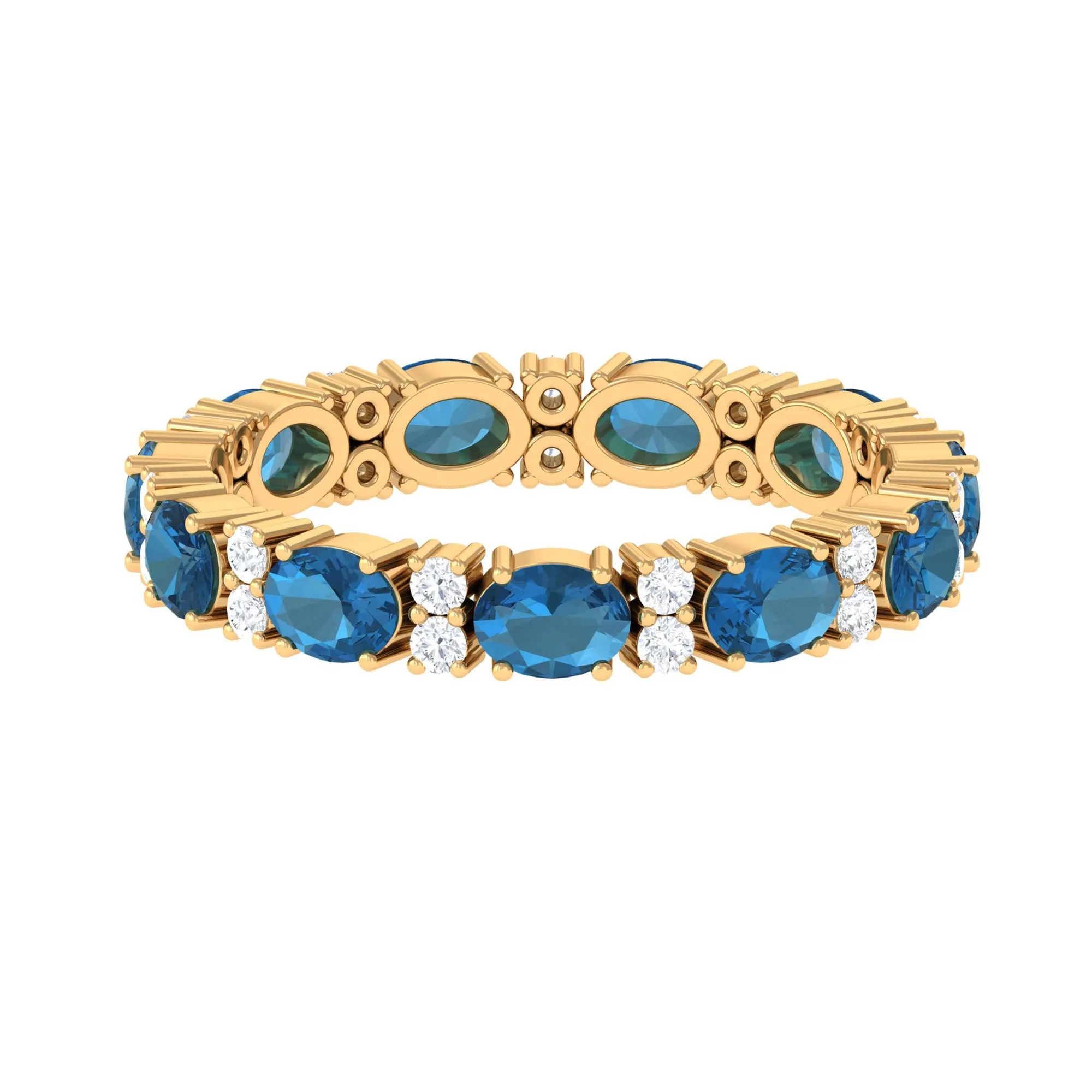 East West London Blue Topaz and Diamond Eternity Wedding Band