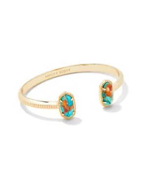 Elton Cuff Bracelet Gold - Bronze Veined Turquoise Red Oyster