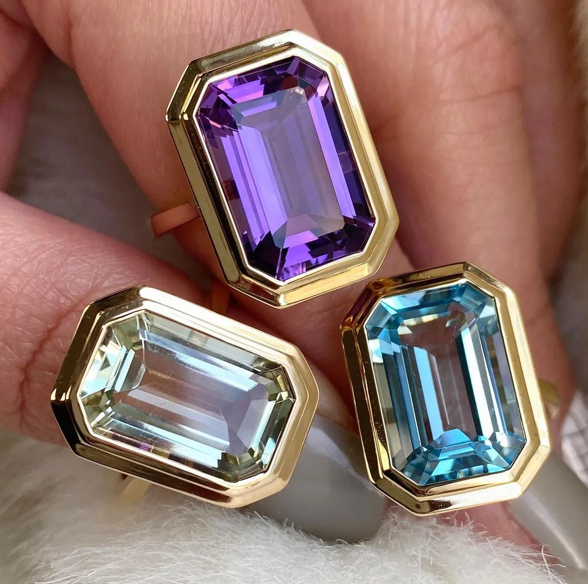 Emerald-Cut Amethyst Bezel Set Ring