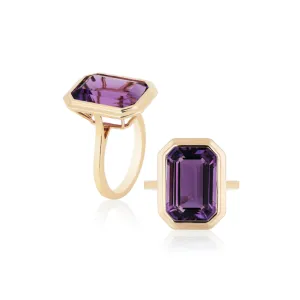 Emerald-Cut Amethyst Bezel Set Ring