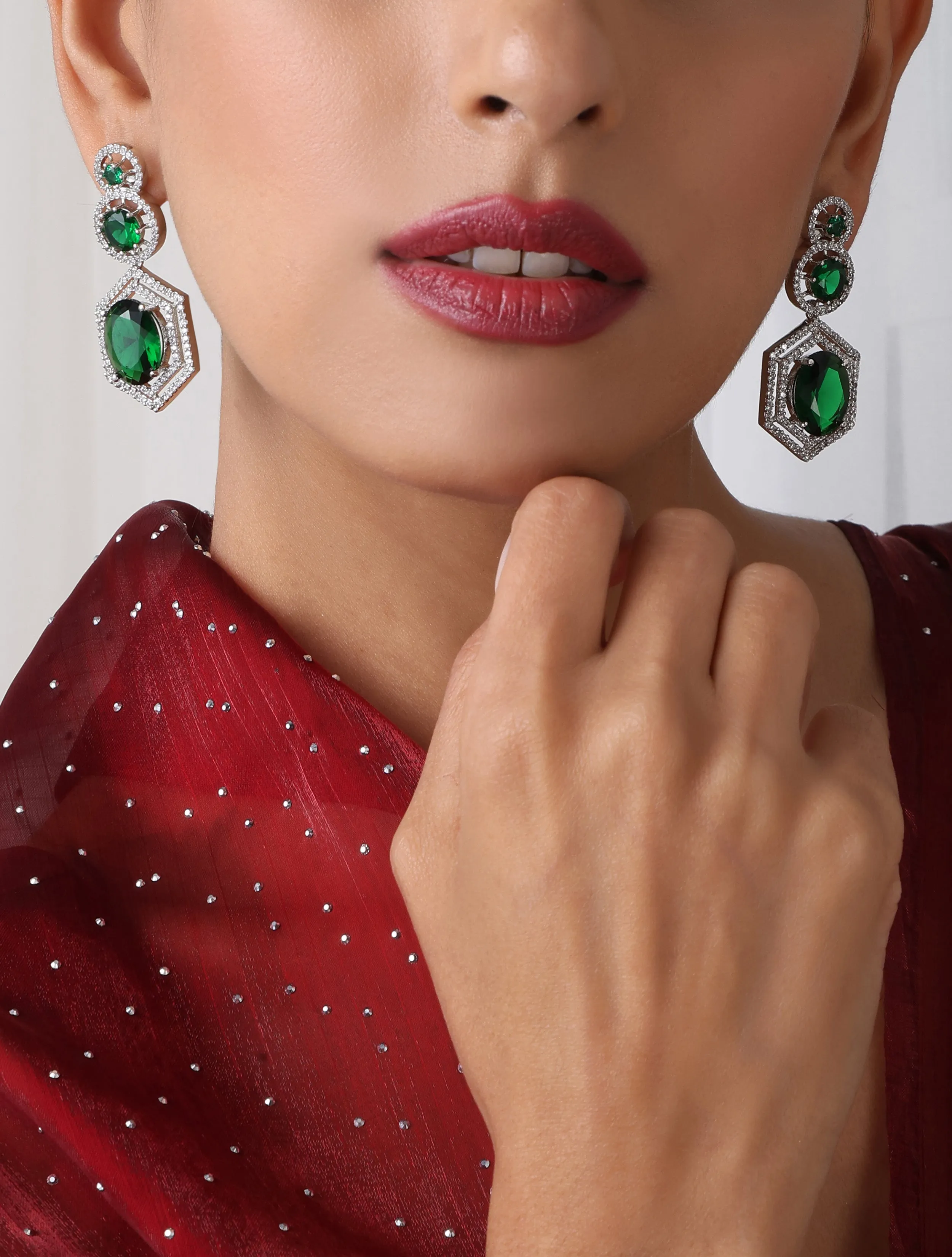 Emerald Hanging Shapes American Diamond Earring