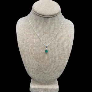 Emerald Jewelry Sterling Silver Chain  And Emerald With Diamond Pendant