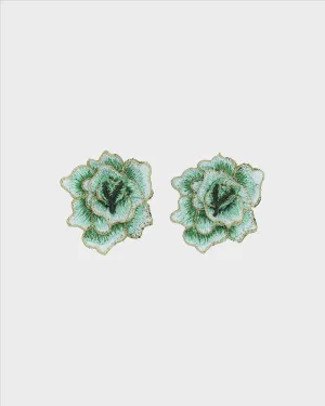 Eugenia Mela Floral Embroidered Earrings, Jade