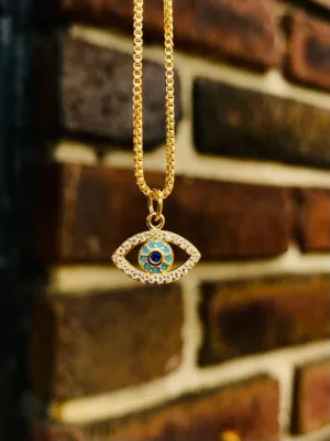 Evil Eye Necklace Pendant with Box Link Chain 20" for Womens Gold Filled Everyday Necklace Protection & Good Luck Jewelry / Cadena Dije de Mal de Ojo 10x13mm Para Mujer