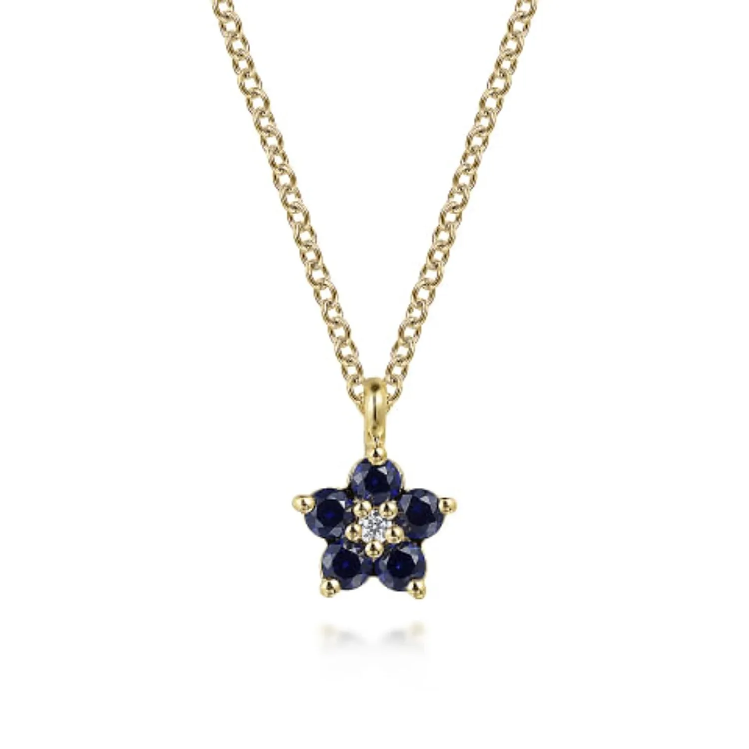 Gabriel & Co. Sapphire & Diamond Floral Themed Pendant Necklace