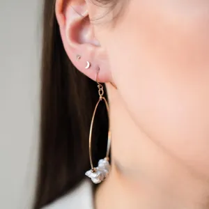 Gold Filled Mini Saucer Pearl Large Hoop Earrings