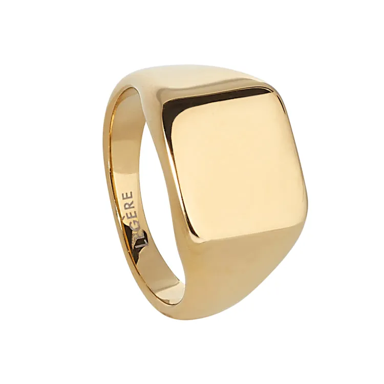 Gold IP Finish Stainless Steel Square Signet Ring  - Size 9