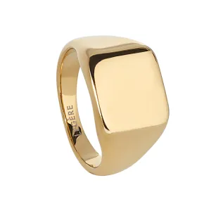 Gold IP Finish Stainless Steel Square Signet Ring  - Size 9