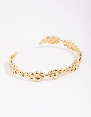 Gold Plated Leaf Cuff Bracelet