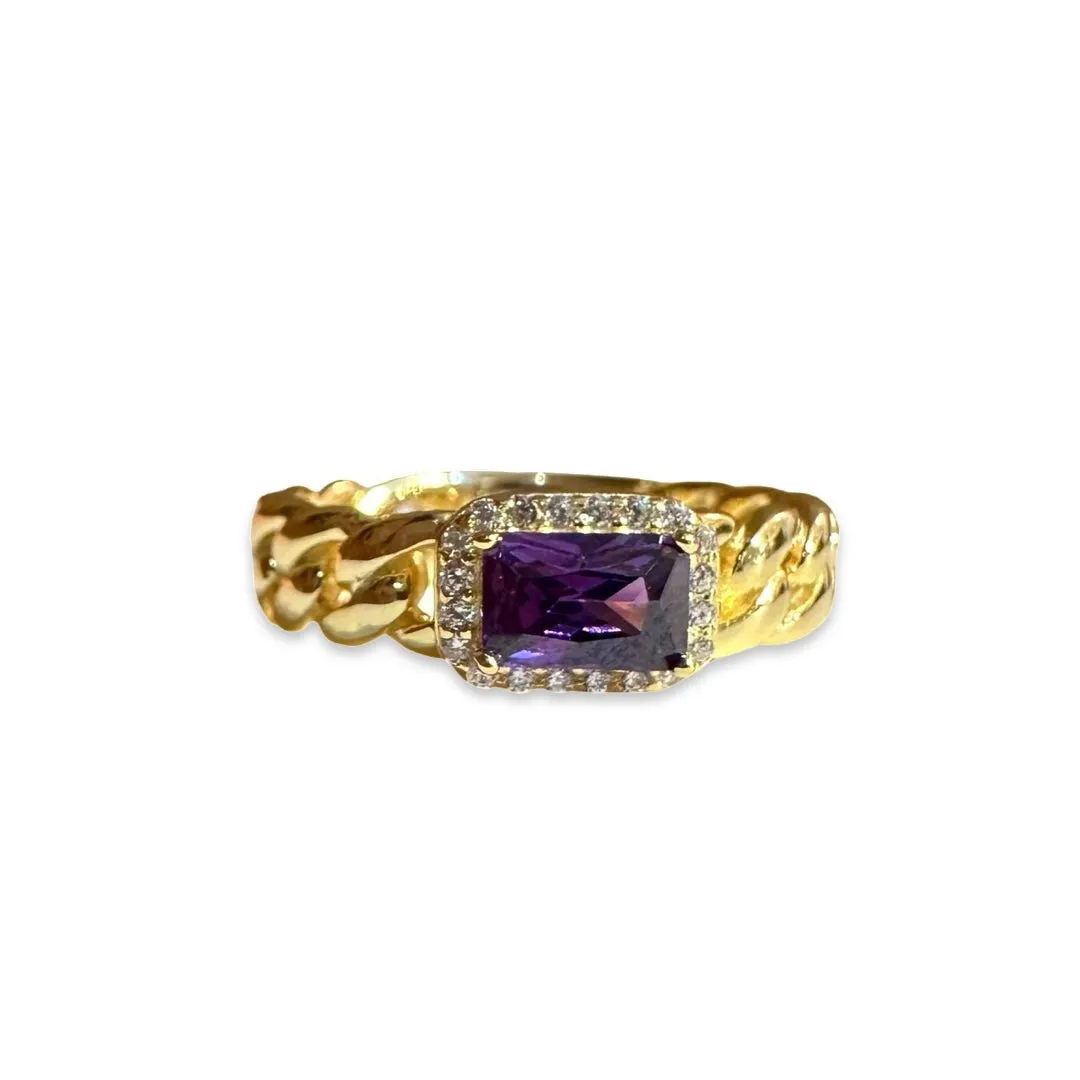 Grace East West Amethyst Baguette Cuban Chain Ring