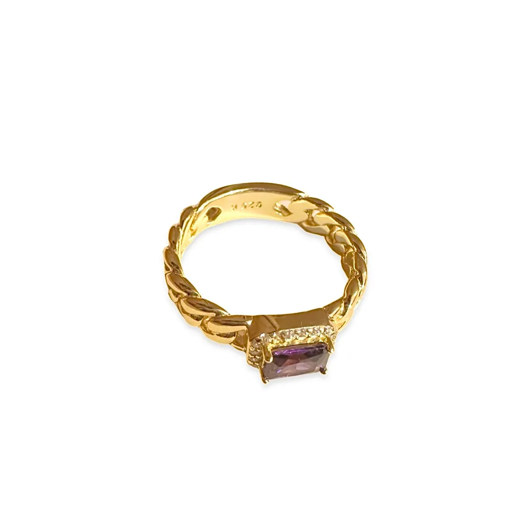 Grace East West Amethyst Baguette Cuban Chain Ring