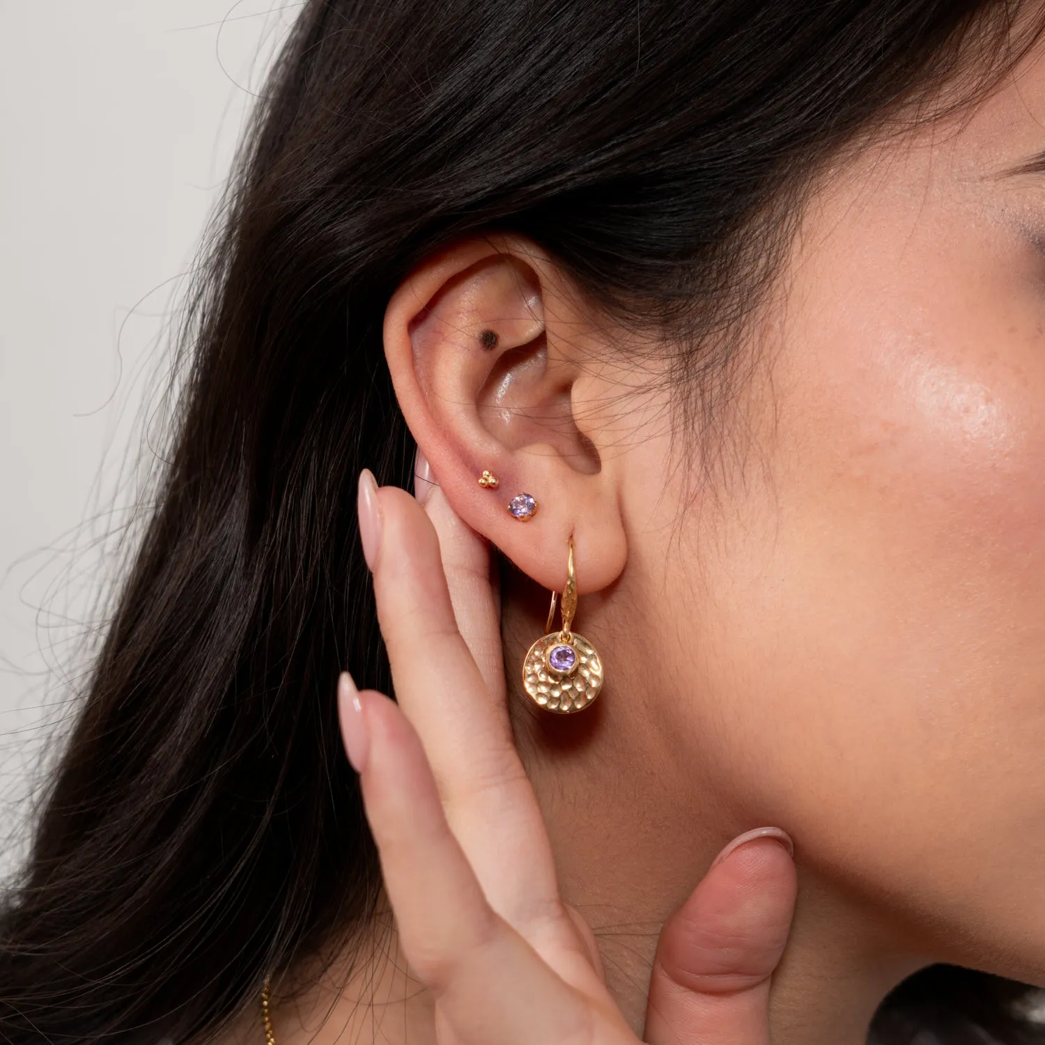 Hammered Disc & Amethyst Array Earrings