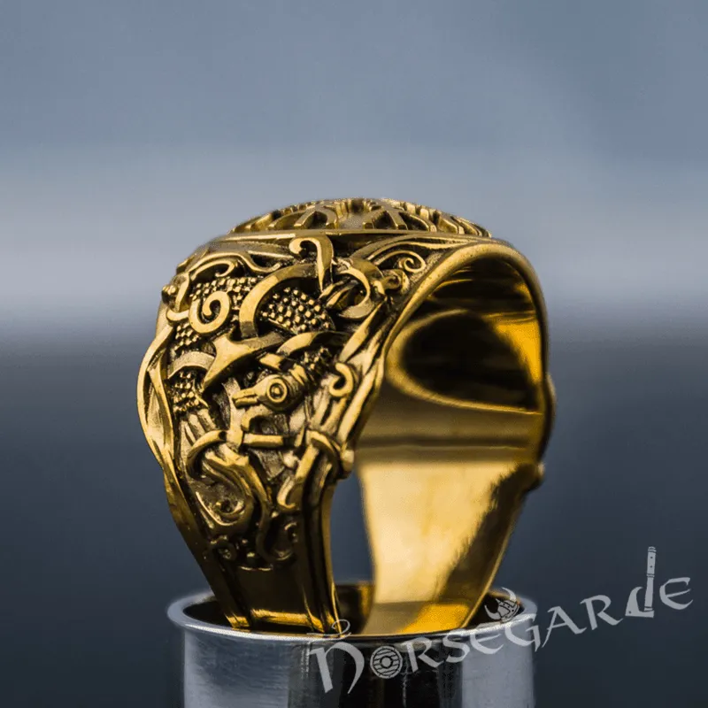 Handcrafted Helm of Awe Mammen Style Ring - Gold