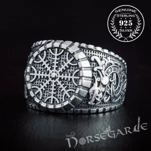 Handcrafted Helm of Awe Viking Ornament Signet Ring - Sterling Silver