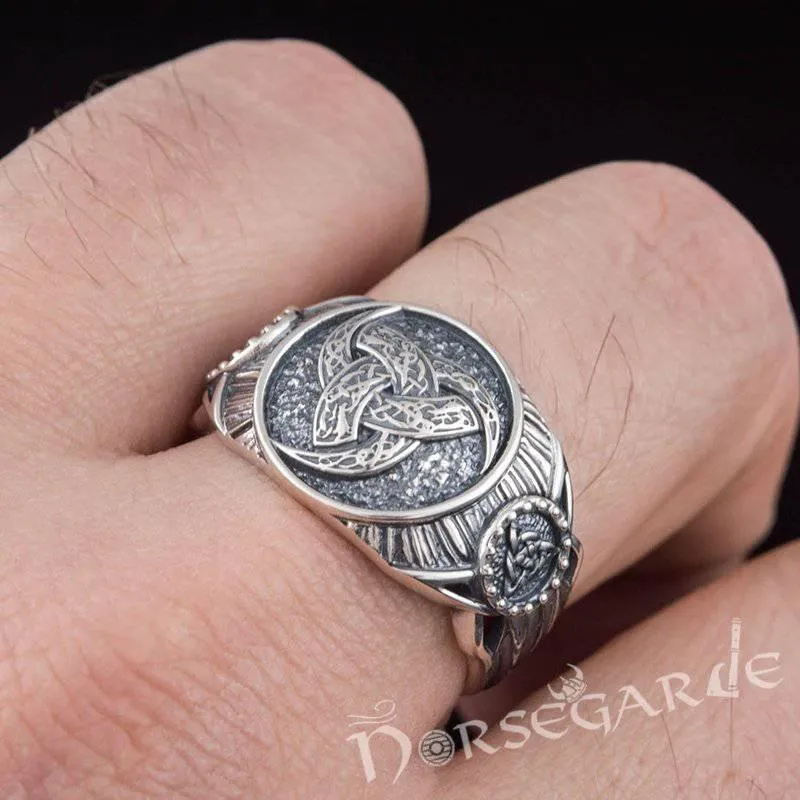 Handcrafted Horn Triskelion Druid Signet Ring - Sterling Silver