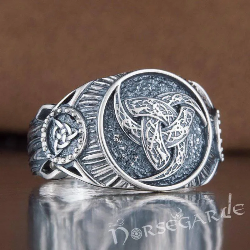 Handcrafted Horn Triskelion Druid Signet Ring - Sterling Silver