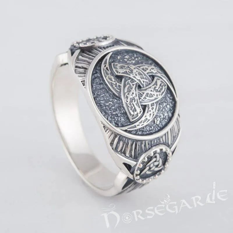 Handcrafted Horn Triskelion Druid Signet Ring - Sterling Silver