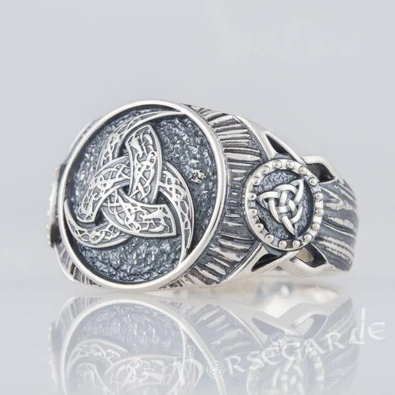 Handcrafted Horn Triskelion Druid Signet Ring - Sterling Silver