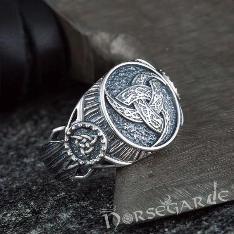 Handcrafted Horn Triskelion Druid Signet Ring - Sterling Silver