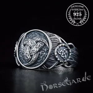 Handcrafted Horn Triskelion Druid Signet Ring - Sterling Silver