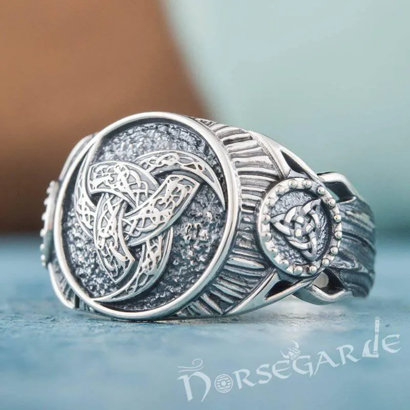 Handcrafted Horn Triskelion Druid Signet Ring - Sterling Silver