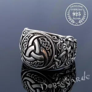 Handcrafted Horn Triskelion Mammen Style Ring - Sterling Silver