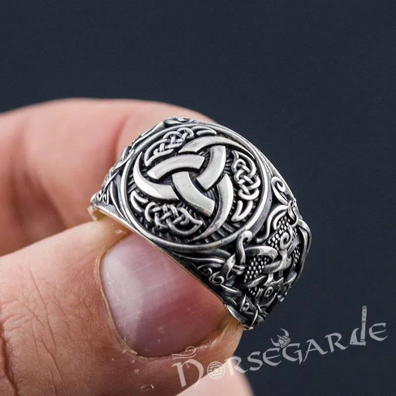 Handcrafted Horn Triskelion Mammen Style Ring - Sterling Silver