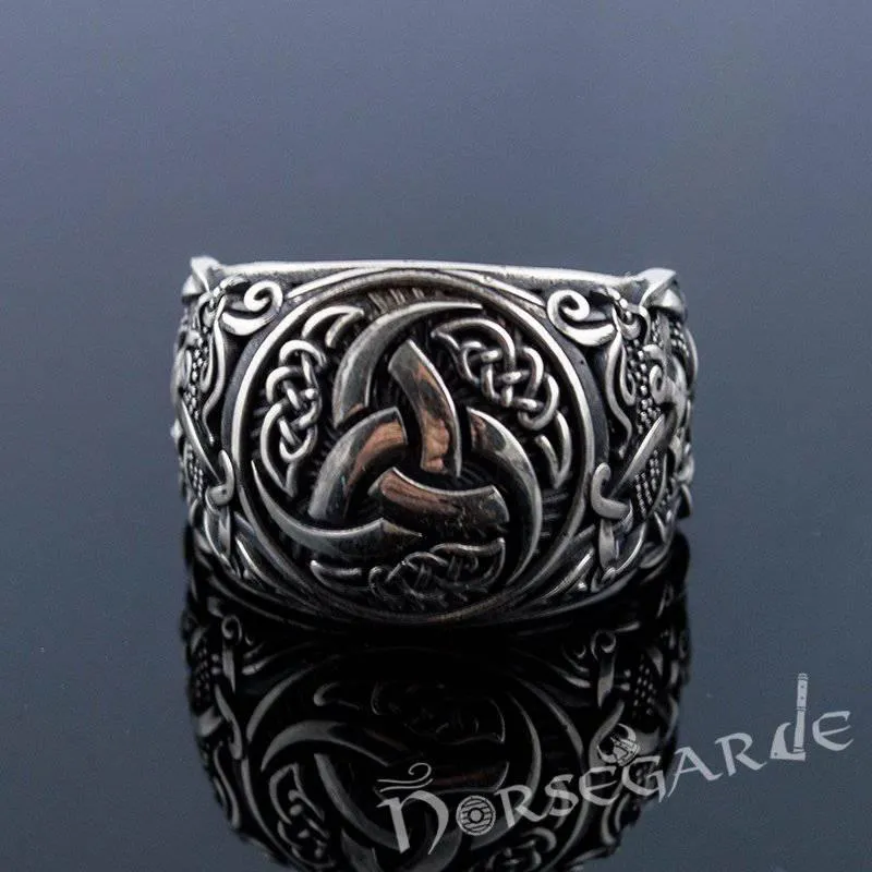 Handcrafted Horn Triskelion Mammen Style Ring - Sterling Silver