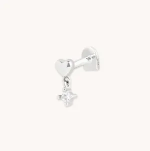 Heart Topaz Charm Piercing Stud in Solid White Gold