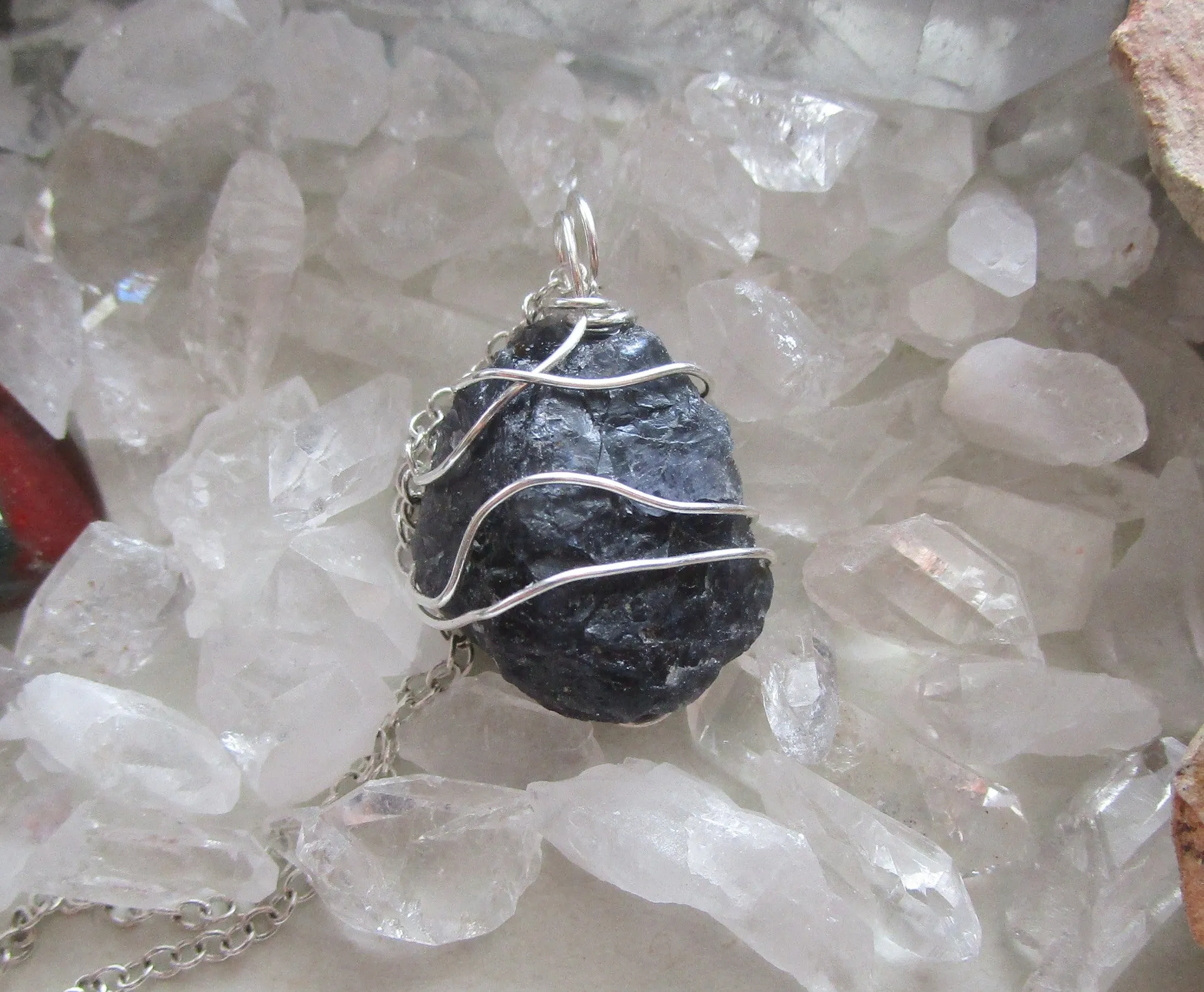 Indigo Iolite Wire Wrapped Natural Gemstone Crystal Pendant Necklace