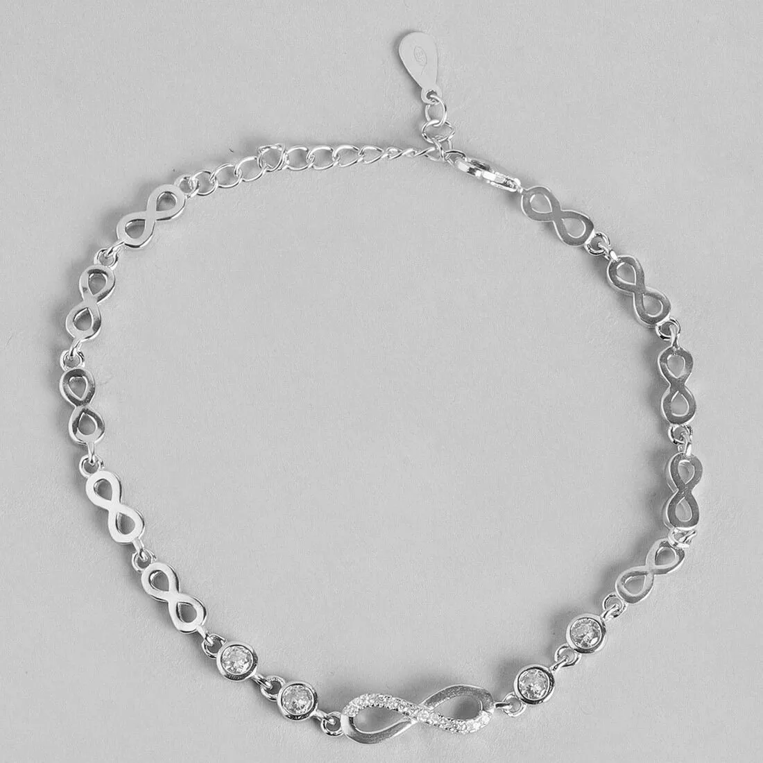 Infinity Rhodium plated CZ 925 Sterling Silver Bracelet