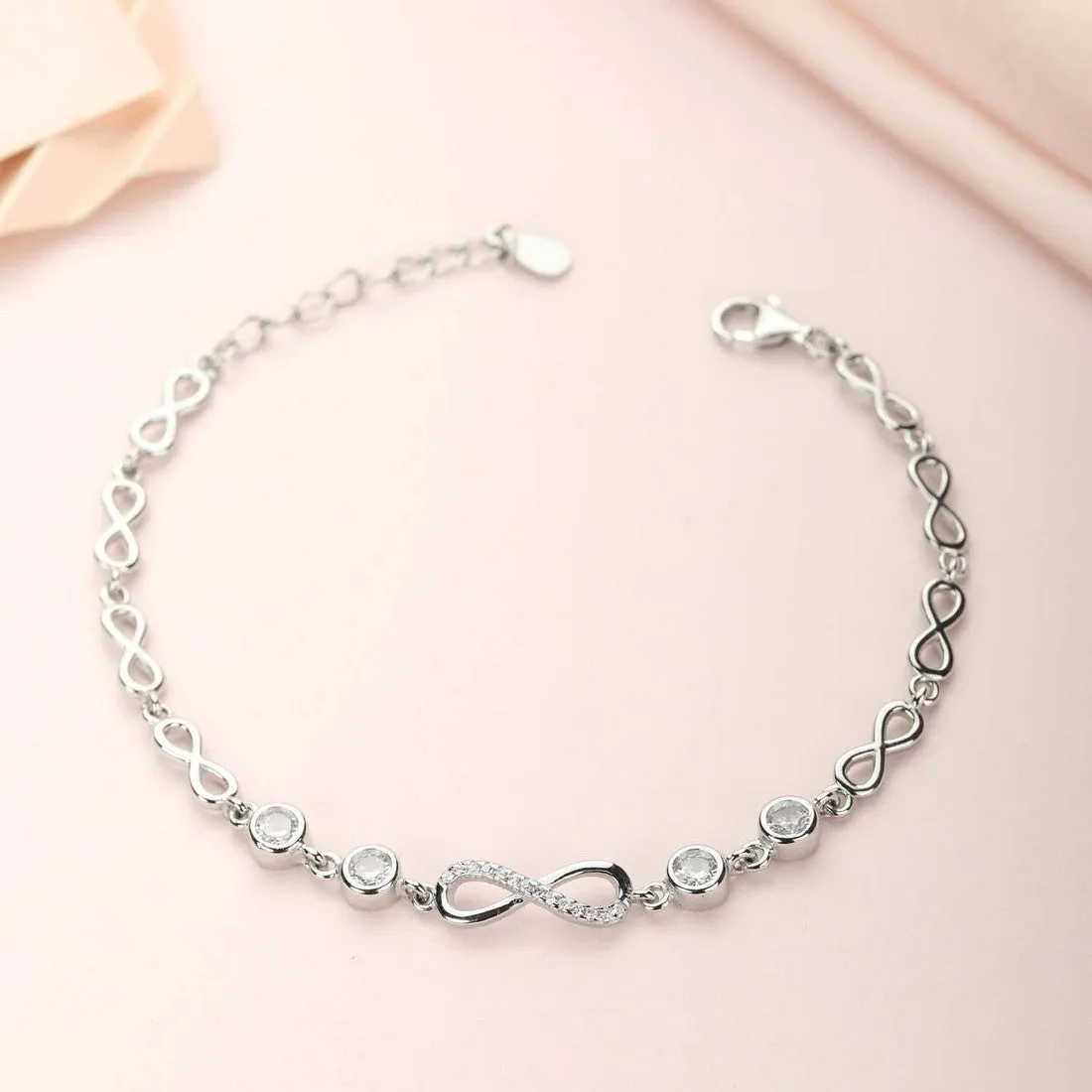 Infinity Rhodium plated CZ 925 Sterling Silver Bracelet