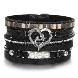 'Inspired Heart' Rhinestones and Beads Bracelet - black