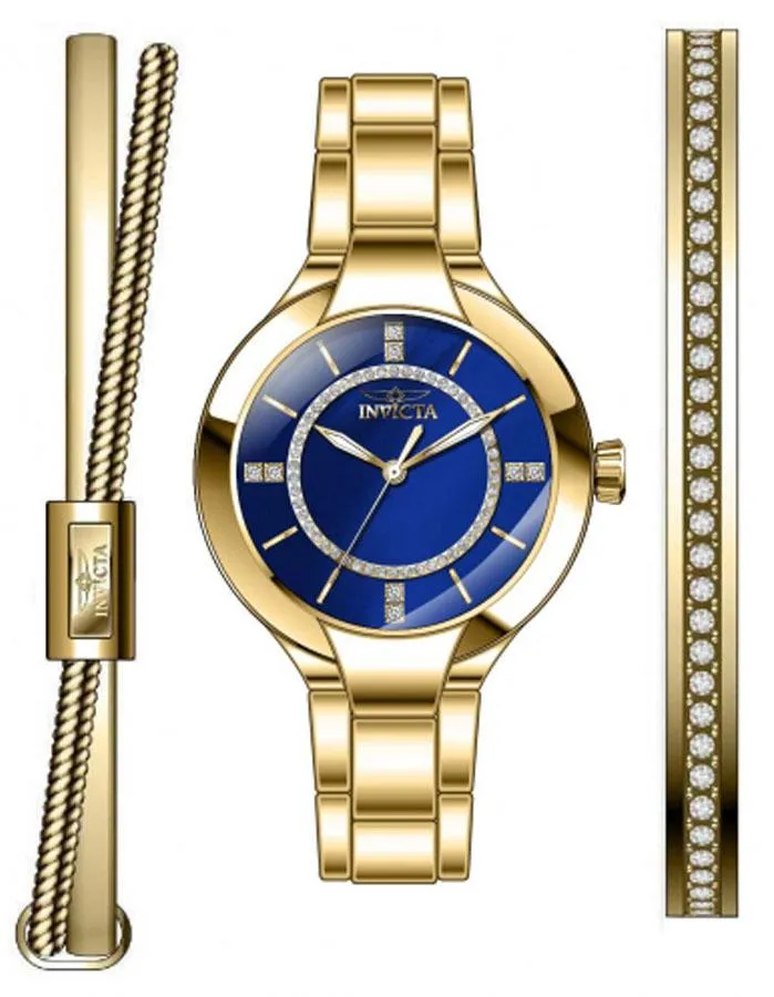 INVICTA Angel Womens Gift Set - Gold-Tone - Cuff - Cuff with Crystals - Blue