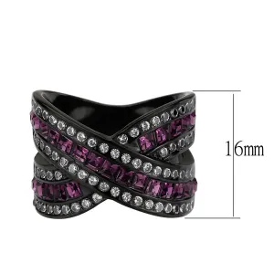 IP Black (Ion Plating) Stainless Steel Ring with Top Grade Crystal in Amethyst for Women Style TK3791