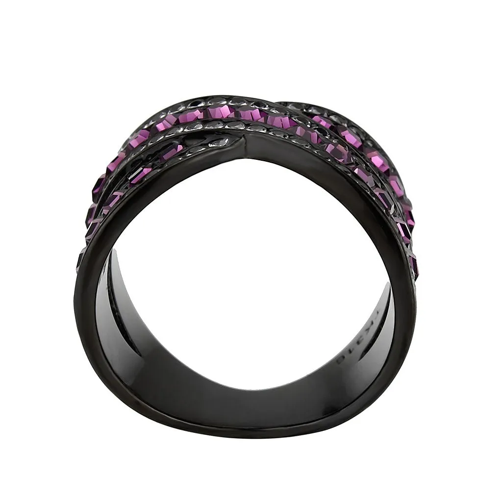 IP Black (Ion Plating) Stainless Steel Ring with Top Grade Crystal in Amethyst for Women Style TK3791