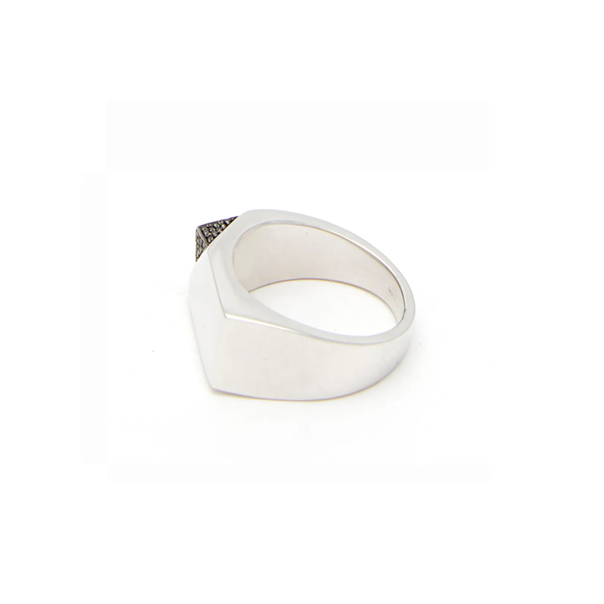 Jewel Beneath Black Diamond Signet Ring - 18kt recycled white gold - made to order