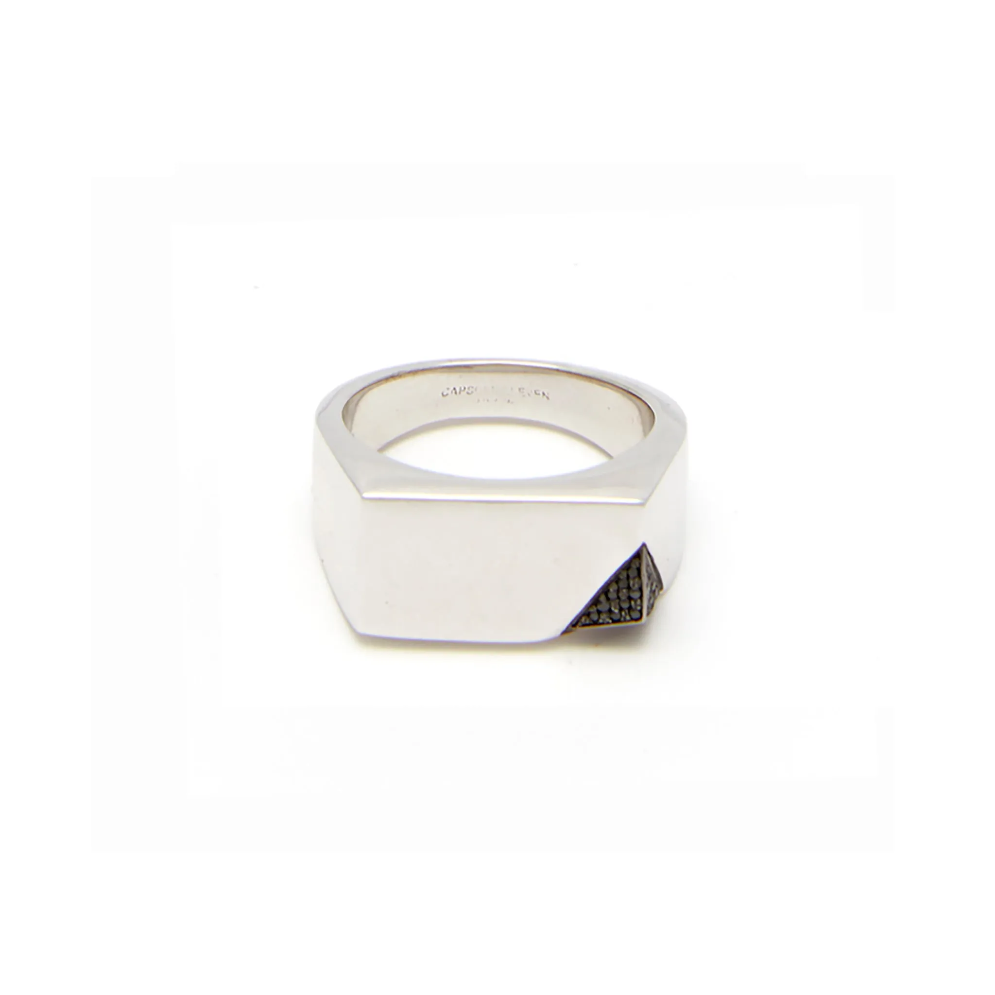 Jewel Beneath Black Diamond Signet Ring - 18kt recycled white gold - made to order